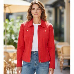 Christopher & Banks Cotton Zip Jacket Sz S Red Plaid #72H